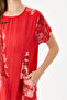 Red Italian Floral and Batik Patterned Dress with Double Side Pockets Size 38 - 44 - 6