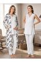 New Season Ecru Patterned Wide Strap Lace Detailed Summer Special Design 100% Cotton Maternity Long Dressing Gown Pajama Set