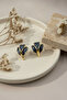 Black Enamel Detailed Yellow Tone Leaf Design Bijouterie Earrings - 6