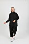 Black Hidden Button Elastic Waist Shirt and Trousers Set 8660