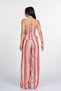 Women's Summer Orange Signature Line Vertical Striped Linen Crop Blouse Trousers Set 1333 - 4