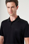 Black Polo Collar Short Sleeve Pocket Comfort Fit 100% Cotton T-Shirt 1011260163 - 4
