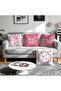 Pink Floral and Butterfly Patterned Runner and 4-Piece Cushion Cover - 4