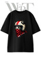 Biker Cat Design Printed Unisex Black Oversize T-Shirt