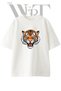Tiger Head Design Printed Unisex White Oversize T-Shirt
