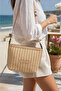 Dark Cream Women's Straw Shoulder Bag with Adjustable Strap and Zipper, Summer Casual Stylish Crossbody Bag Model - 7