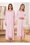 New Season Pink Elegant Lace Detailed Buttoned Design Long Sleeve 100% Cotton Maternity Maternity Dressing Gown Nightgown Set