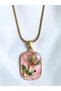 316L Steel Gold Color Chain Pink Enamel Pearl Flower Embroidered Portrait Model Women's Necklace - 3