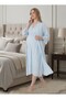 Women's Blue Linen Scallop Lace 2-Piece Maternity Nightgown Set with Dressing Gown - 2