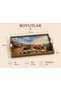 Ceramic Handmade Mardin City Patterned Wooden Handle Tray, Decorative Tea and Coffee Serving Tray 43X28X6 - 3