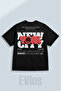 Oversize New York City Printed 100% Cotton Crew Neck Loose Fit Black T-Shirt