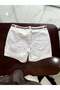 White Boyfriend Denim Shorts with Braided Belt - 7
