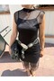 Women's Design Black Tulle Lining Tulle/Net Midi Length Stylish 2-Piece Dress - 2
