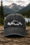 Antique Anthracite Hat with Mountain and Forest Embroidery – Unisex Premium Baseball Cap