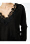 Lace Detailed V-Neck Long Sleeve Wool Blend Oversize Knitwear Sweater - 3
