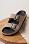 Lasola Double Buckle Adjustable Suede Textured Beige Women's and Men's Slippers - Both Stitched and Adhesive - 7