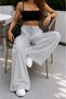 Women's Gray Linen Blended High Waist Loose Wide Leg Palazzo Trousers - 3