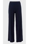 Elastic Waist Wide Leg Textured Navy Blue Trousers - 3