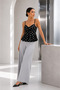 Women's Black and White Polka Dot Thin Strap Corset Form Peplum Blouse - 2