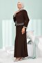 Brown Stone Detailed Peplum Design Evening Dress - 4