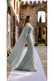 Stone Embellished Cape Detailed Special Evening Dress - 4