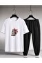 T-Shirt Sweatshirt 2-Piece Combination Thin Summer Sweat-Absorbing Cute Cat Printed Women's / Girls' Model