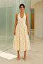 Women's Yellow Lemon Patterned Halter Neck Low Waist Midi Dress - 3