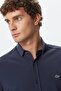 Men's Slim Fit Button-Down Collar Linen Shirt Men's Button-Down Collar Cotton Shirt Navy Blue - 3