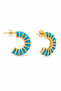 Half Round Turquoise Enamel Gold Color Earrings - 2