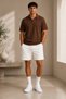 Premium Ribbed Ottoman Fabric Polo Collar Unisex T-Shirt and Shorts Set Women's and Men's Set - 3
