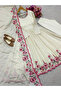 White Pure Chinon Silk Embroidered Gown Set - HRT5055 | White-Size:M-38-Inches - 4