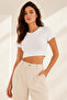 Women's 92% Cotton Crew Neck Short Sleeve 2-Piece Crop Top Undershirt - Stretchy & Soft Texture - 2