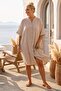Beige Hakim Collar Short Sleeve Buttoned Hidden Pocket Embroidered Casual Woven Dress 105 75 - 5