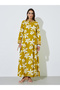 Yellow All Over Floral Print Shirt Collar Maxi Jalabiya - 3