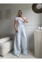 Baby blue wide leg elastic waist organic fabric 100% cotton standard size 38/48 women's pants