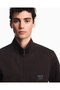 Men's Regular Cut Zippered Stand Collar Metal Plate Logo Long Sleeve Black Jacket - 3