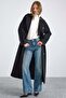 Knitted and Button Detailed Double-Breasted Premium Coat Black 3170 - 5