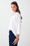 White 100% Linen Relaxed Fit Three-Quarter Sleeve Shirt Collar Blouse - 3