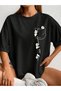 Women's Black Cute Pandas Printed Oversize T-Shirt