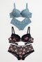2-Piece Black and Green Padded Support Floral Patterned Boxer Type Bra Set