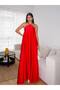 Women's Red Satin Maxi Beaded Dress
