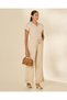 Women Beige Plain Ladder Lace Detailed Wide Leg Trousers - 5