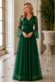 Women's Long Tulle Sleeves Double Breasted Collar Lycra Glitter Comfortable Cut Stylish Chiffon Green Long Evening Dress - 6