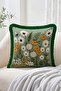 Daisy and Yellow Floral Embroidery Look Patterned Fringed Throw Pillow Cover - Bohemian Decorative Pillowcase