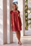 Brick Color Pool Collar Low Sleeve Pocketed Robe and Woven Dress with Embroidery on the Sides 95 55 - 7