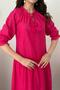 Women's Fuchsia Three-Quarter Sleeve Lace-Up Scallop Detailed Layered Maxi Dress - 4