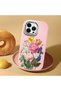 iPhone 12 Pro Compatible Case with Camera Protection Pink Silicone Couple Phone Case with Floral Pattern - 2