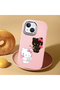 iPhone 13 Mini Compatible Case Camera Protector Pink Silicone Couple Phone Case with Kitty Pattern - 2