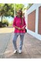 Women's Pink Hooded Hem Detail Trim Reverse Stitching Double Suit - 5
