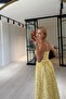 Yellow Floral Adjustable Strap Midi Dress - 3
